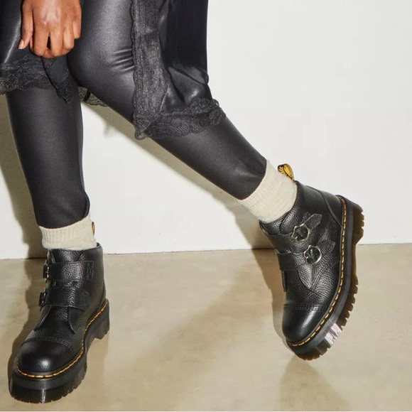 Dr. Martens Devon Flower Buckle Leather Platform Boots - Picture 2 of 10